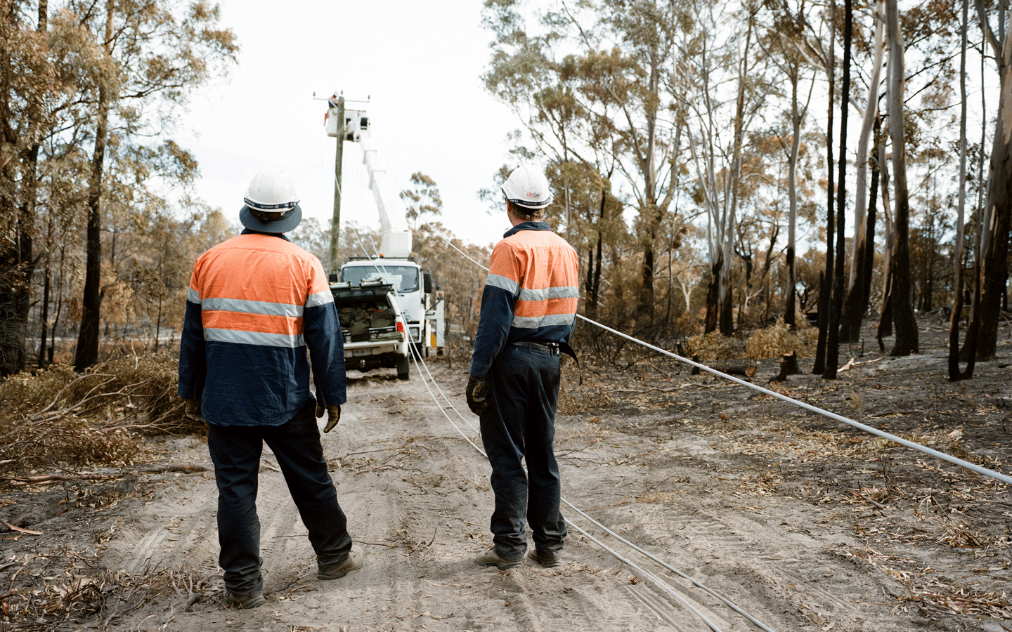 australian electrical contractors working on powerlines in rural