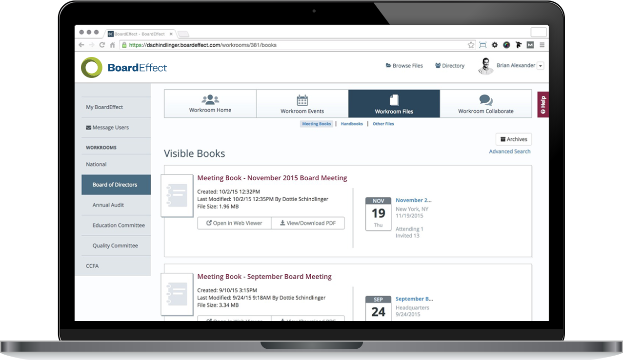 Screenshot of board books storage within Boardeffect
