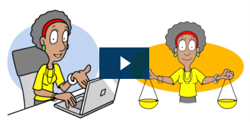Library Preview Image - cartoon of lady using laptop and holding scales