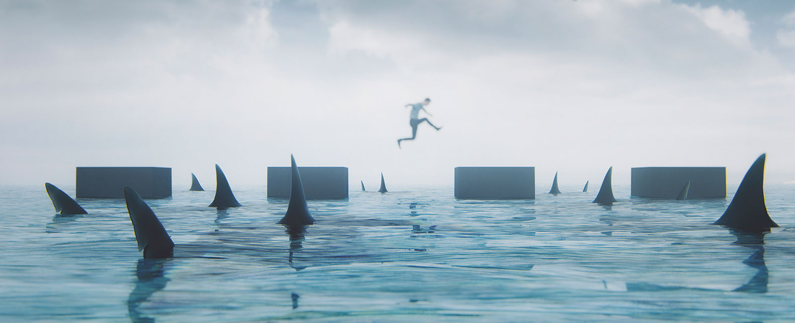 Man jumps over sharks illustrating how to navigate third-party risk management