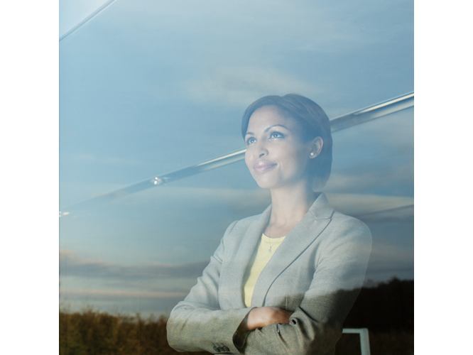 Woman smiling in business setting