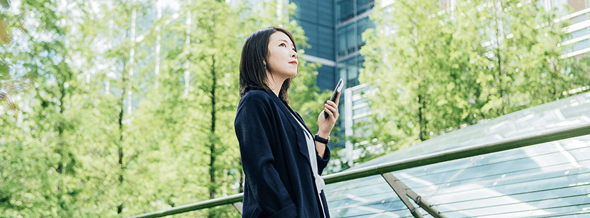 Woman on business call on her phone