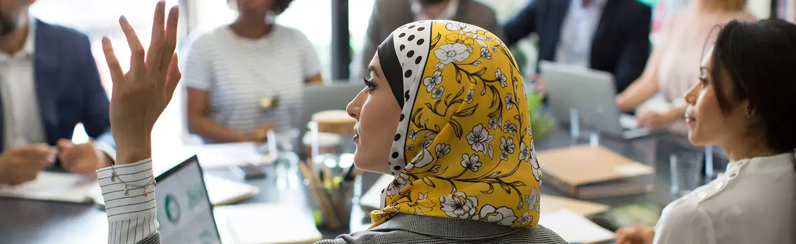 Woman asking question about cybersecurity