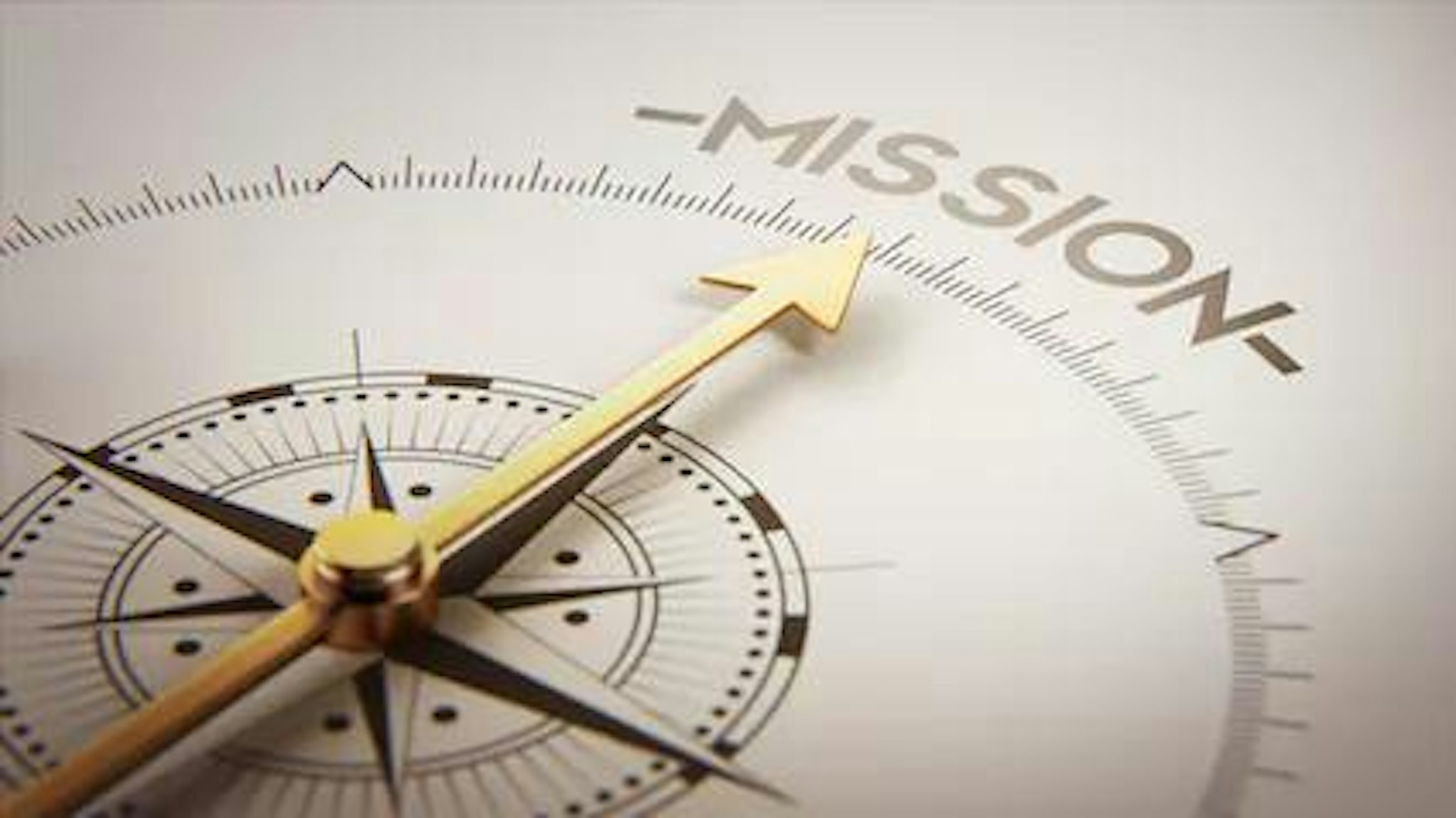 A compass pointing toward 'mission' signifying how a sample board resolution can help you achieve your goals.