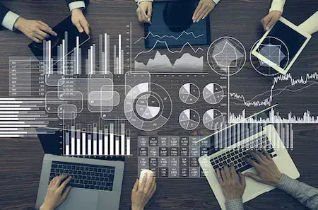 Image of group tacking corporate governance using various data points and charts