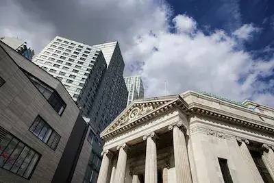 A financial district containing banking entities.