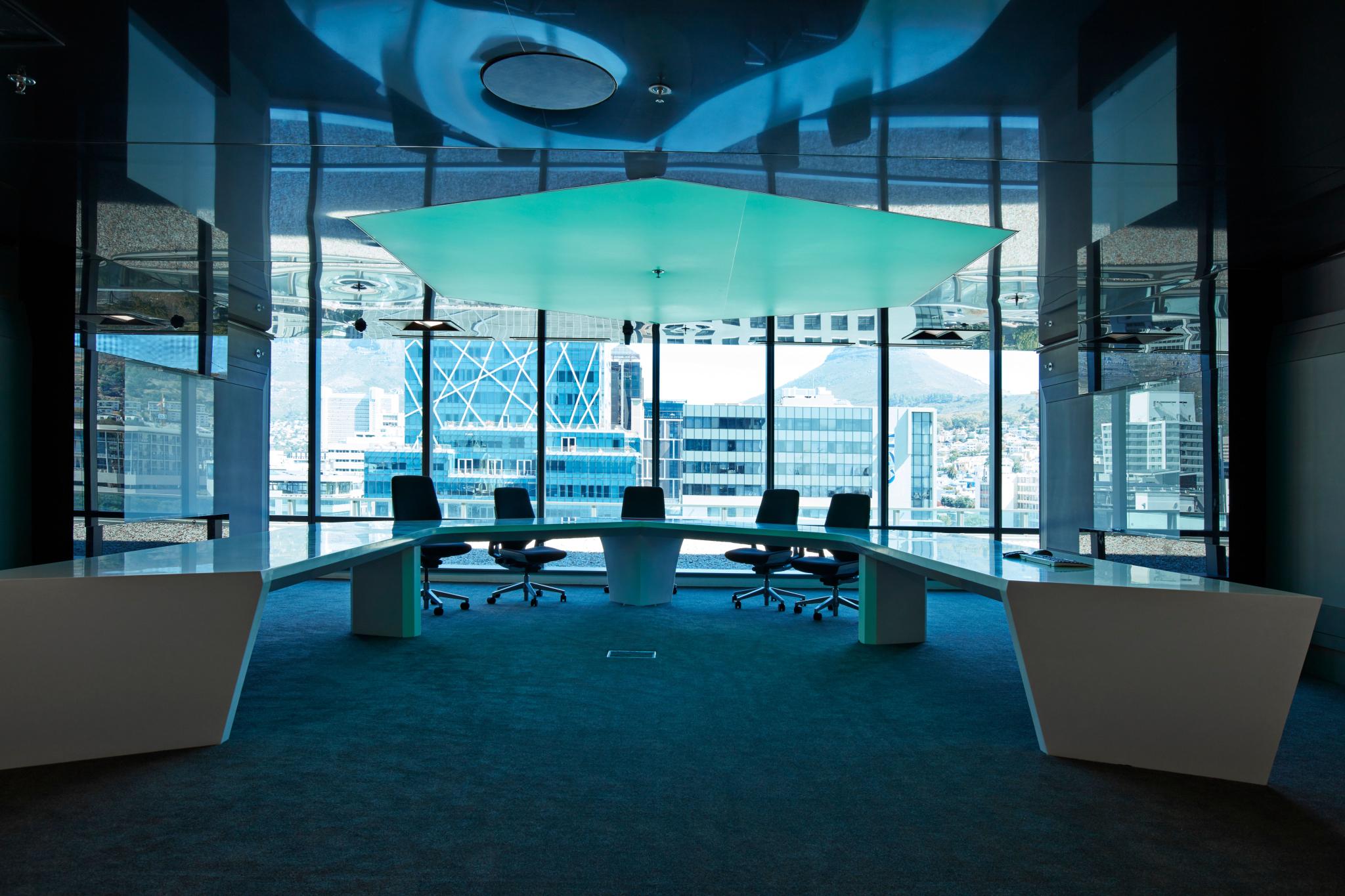 Interior shot of modern designed boardroom in office building