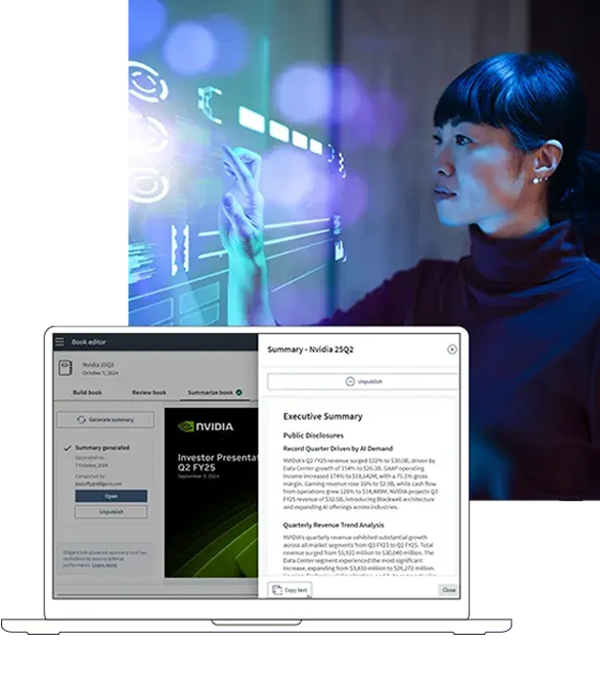 AI Summary screenshot over tech background