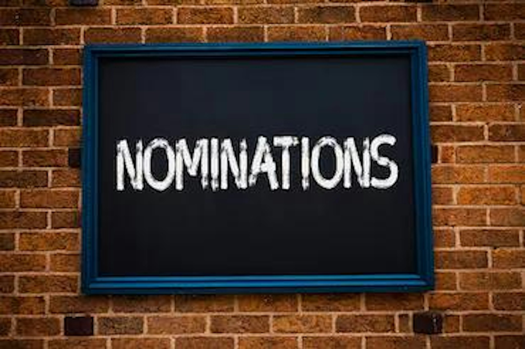 A chalk board with 'nominations' written on it, signifying the role of the board nominating committee.