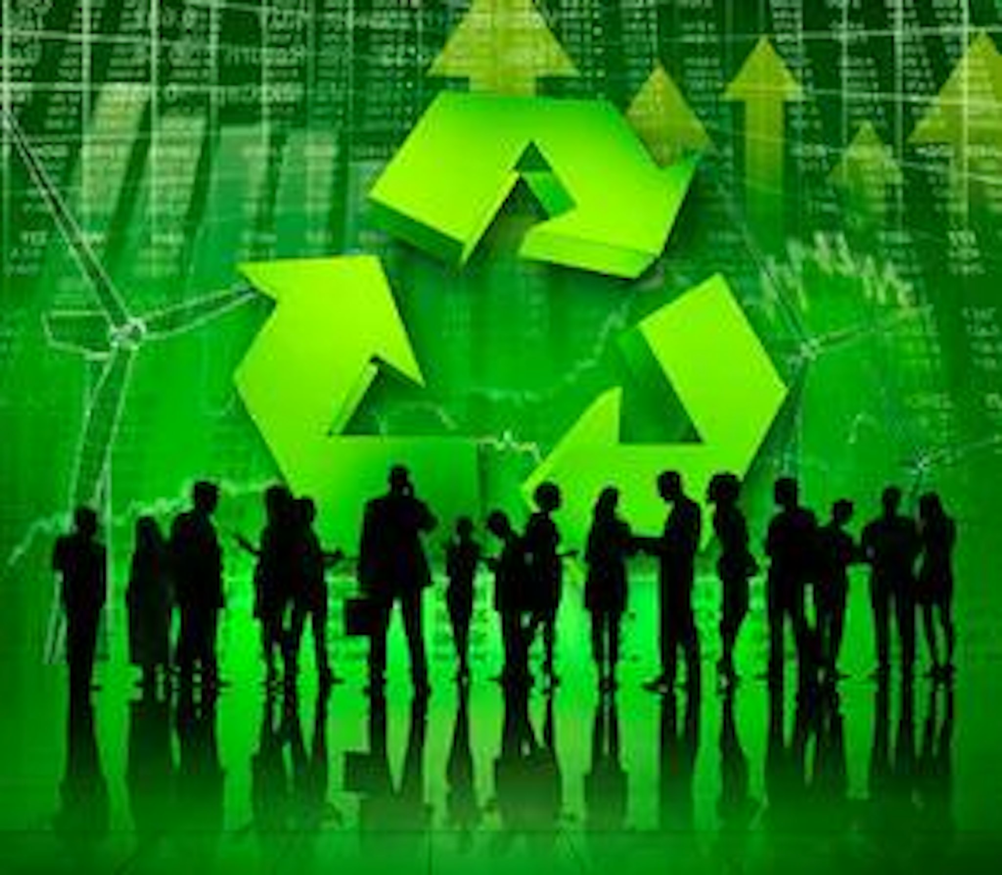 Abstract image with recycling symbol and people to showcase the relationship between social responsibility and corporate governance